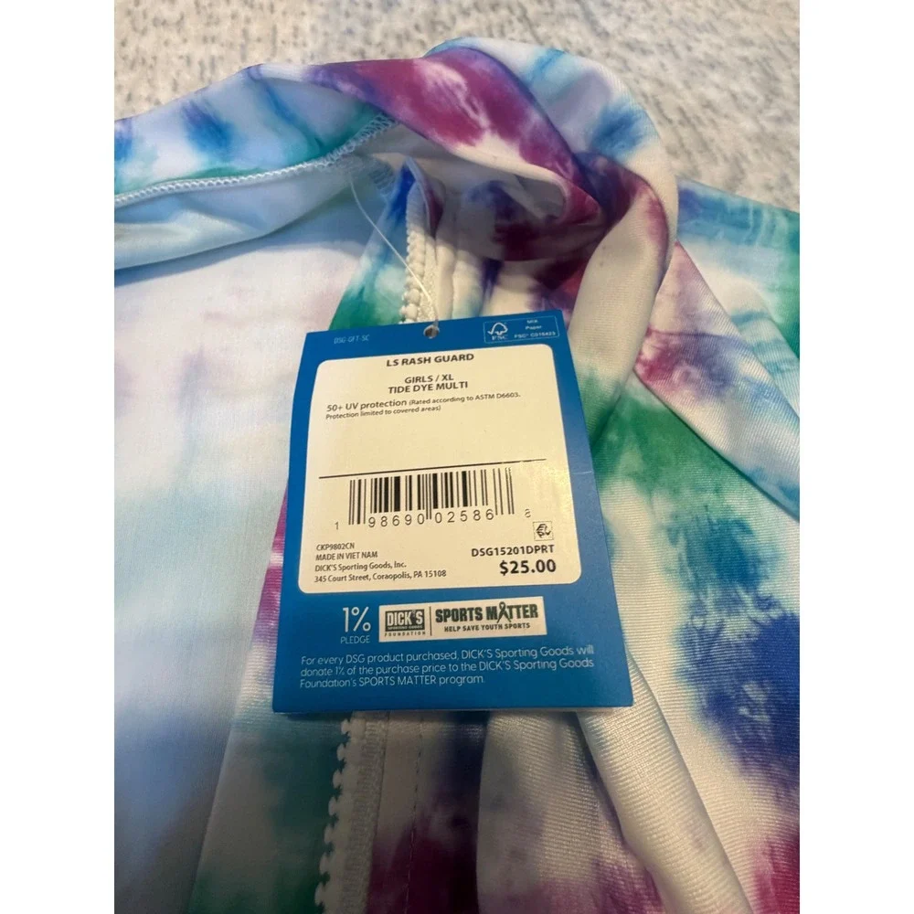 DSG Girls LS Rash Guard Long Sleeve Tie Dye Multi UV Protection‎ XL
